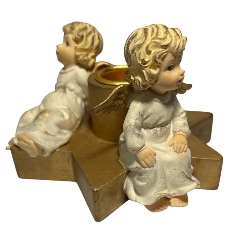 Christl Vogl by fth Cherub & Star Shaped Candle Holder Gold & White 2001